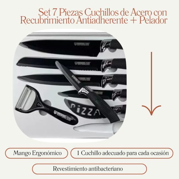 Set Cuchillos De Cocina Acero Inoxidable Antibacterial - Imagen 2