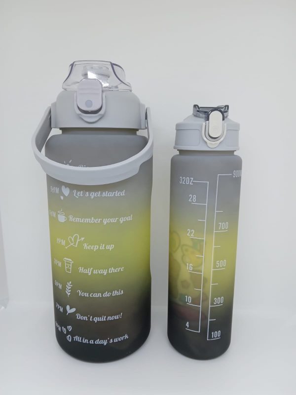 PACK DE BOTELLA MOTIVACIONAL DE AGUA DE 2 LLITROS Y 900M