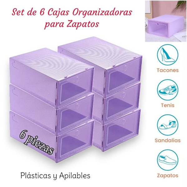 PACK DE 6 CAJAS PLÁSTICAS ORGANIZADORAS DE ZAPATOS - Imagen 3