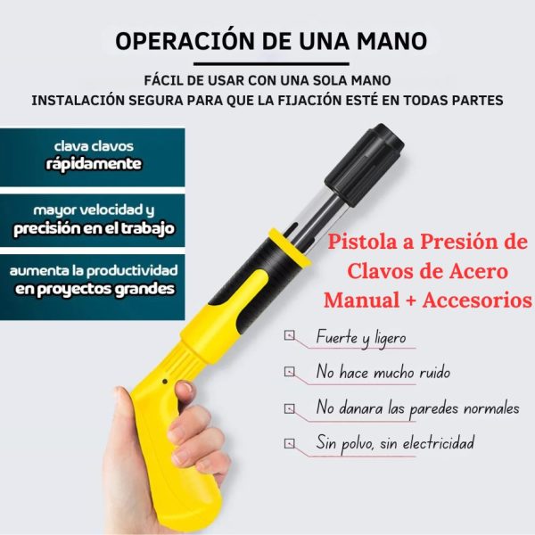 PISTOLA A PRESION DE CLAVOS DE ACERO MANUAL - Imagen 3