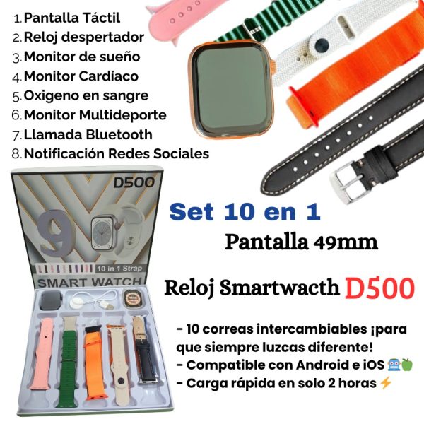 RELOJ SMARTWATCH D500 10 EN 1 - Imagen 3