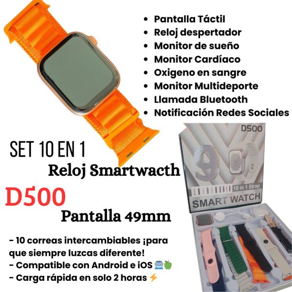 RELOJ SMARTWATCH D500 10 EN 1 - Imagen 5