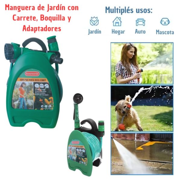 MANGUERA DE JARDIN CON CARRETE DE 10MTRS